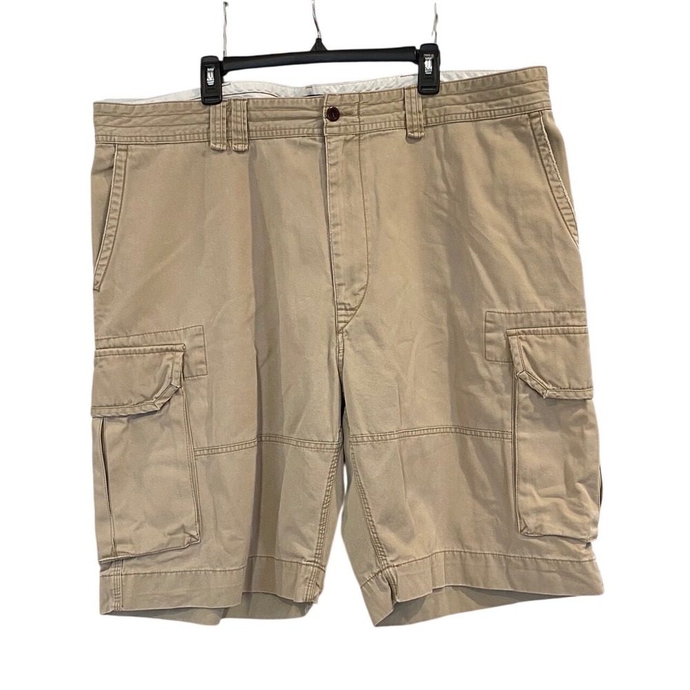 Polo Ralph Lauren Mens Sz 46 Khaki Tan Cotton Twill Cargo Shorts Y2K Relaxed Fit